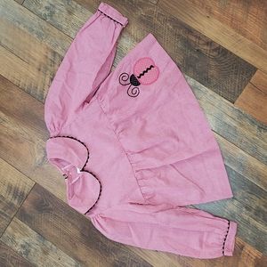 Sundae Afternoon Pink Gingham Collared Blouse with Ladybug, Size 5